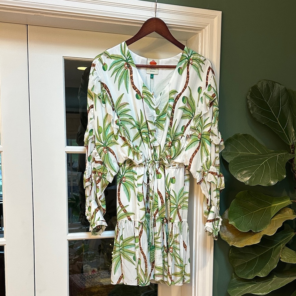 FARM Rio Green Palm Print Dress